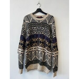 Vintage Stone Haven Sweater Mens MT Cream Fair Isle Chunky Knit Geometric 90s